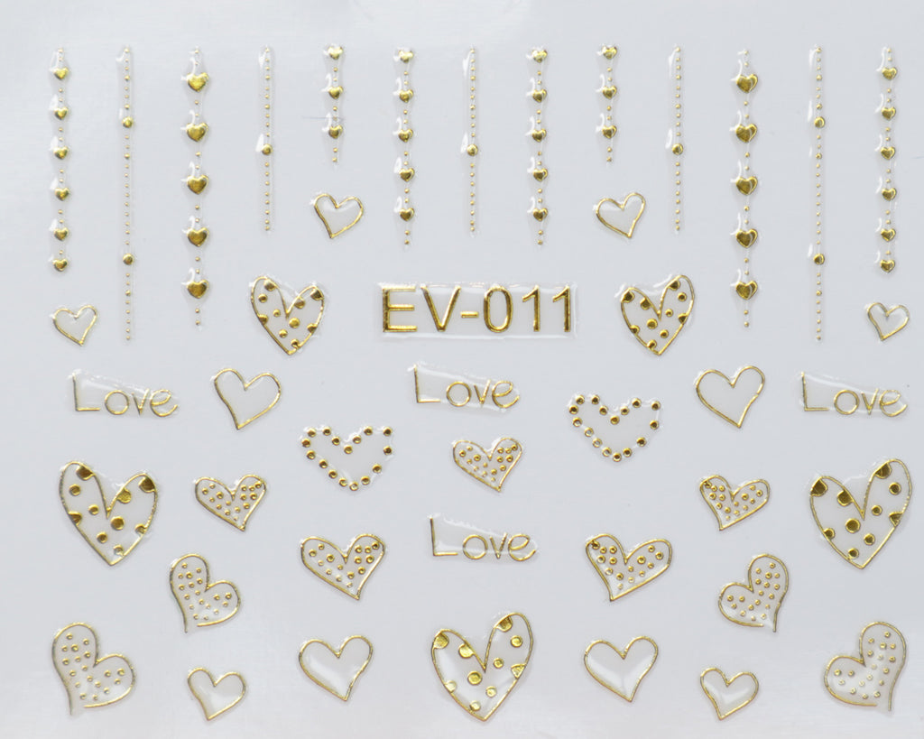 3D "Hanging Dotted Hearts" Metallic Stickers in Gold, Silver, Rose Gold