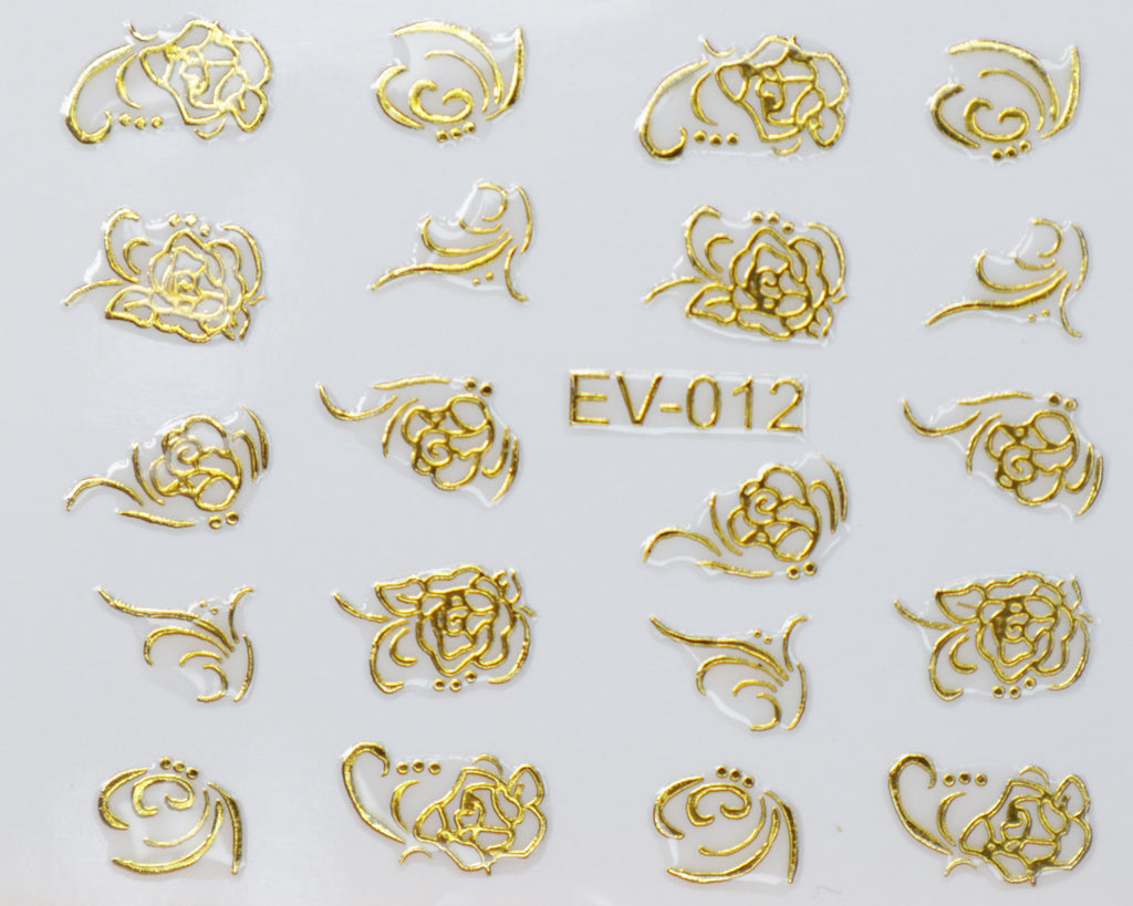 3D "Roses Scrolls" Metallic Stickers in Gold, Silver, Rose Gold