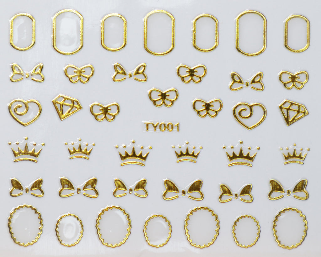 3D "Bows, Crowns, Frames" Metallic Stickers in Gold, Silver, Rose Gold