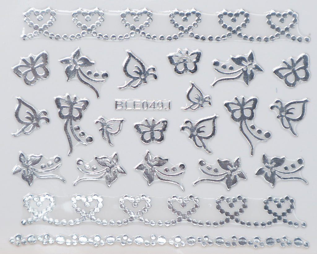 3D "Dotted Hearts, Butterflies" Metallic Stickers in Gold, Silver, Rose Gold