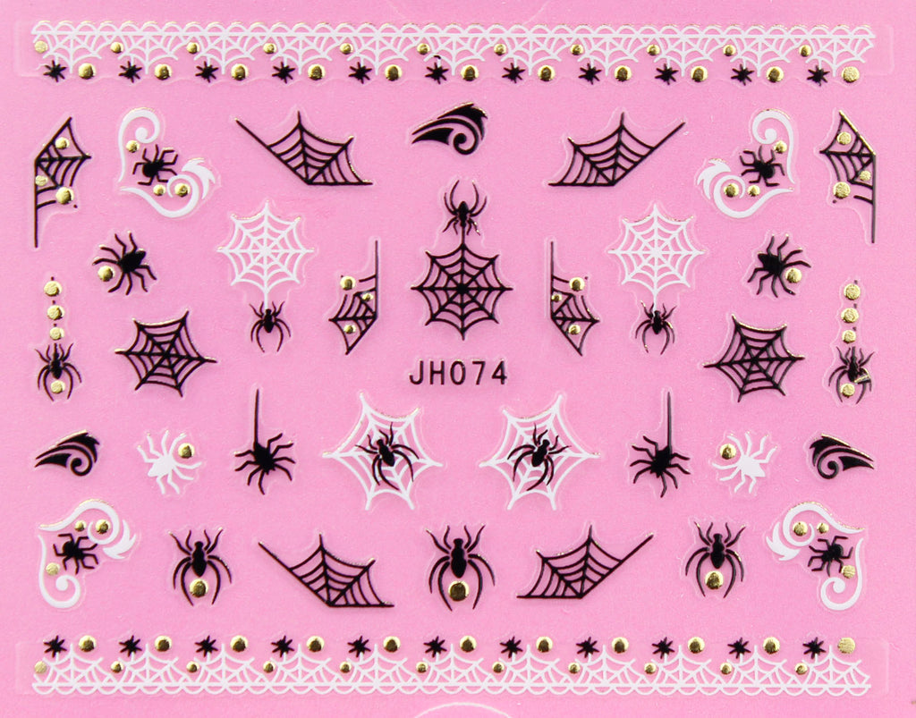 Halloween Black White Spider Webs Gold /  Silver 3D Nail Arts Sticker Decals
