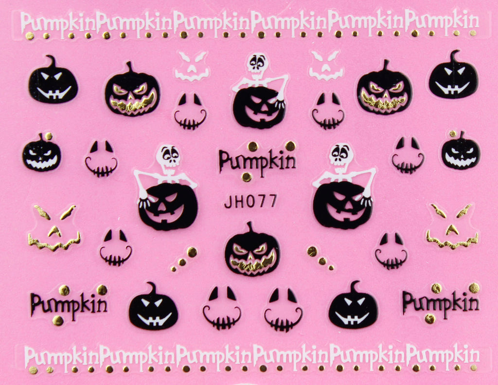Halloween "Evil Pumpkin" Gold /  Silver 3D Nail Arts Sticker Decals