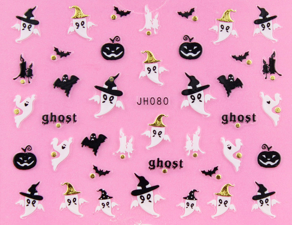 Halloween "Ghost with Hat" Gold /  Silver 3D Nail Arts Sticker Decals