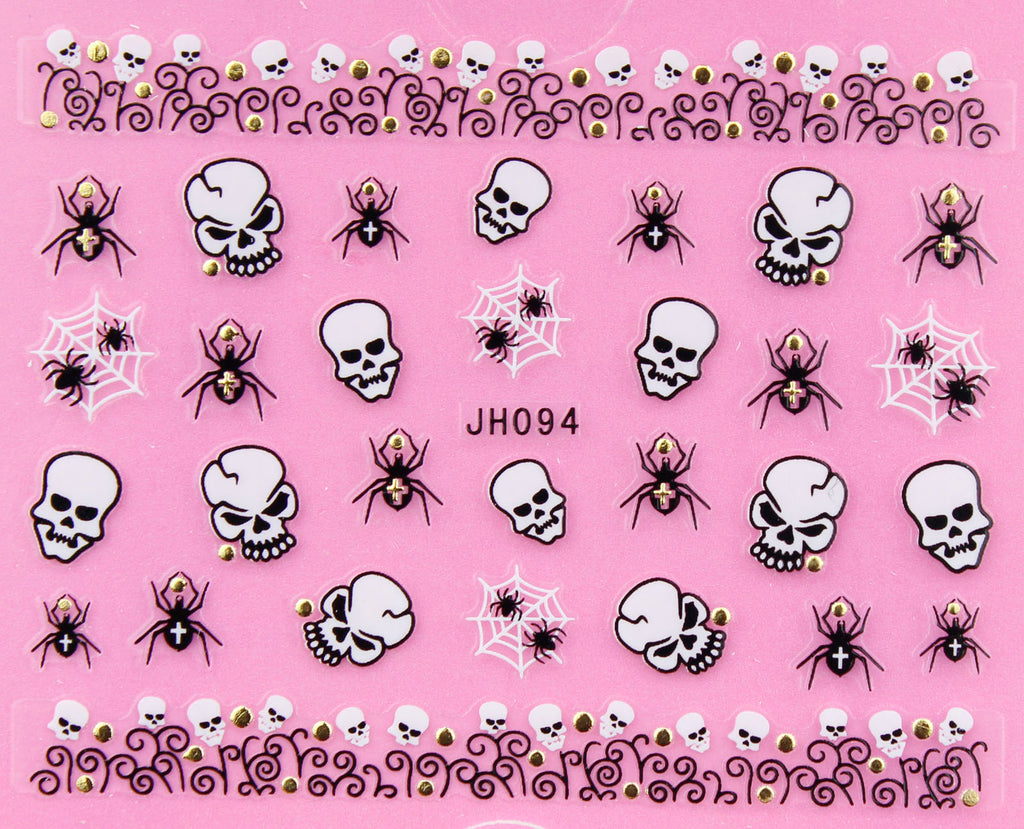 Halloween "Spider and Skull" Gold /  Silver 3D Nail Arts Sticker Decals