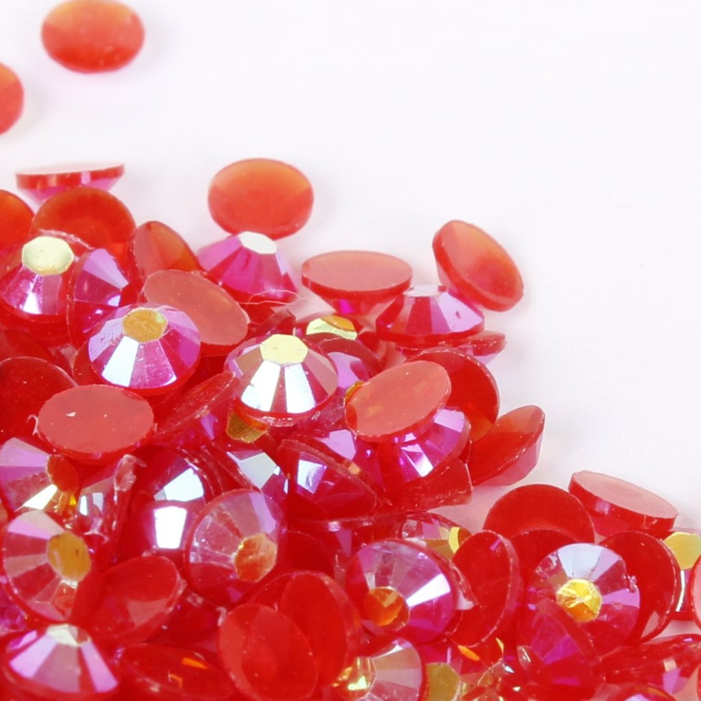 evol coral red iridescent resin rhinestone face gems