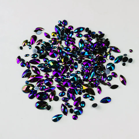 "Petrol" 15g Bag of Flat Back Face Gems in a Variety of Shapes and Sizes