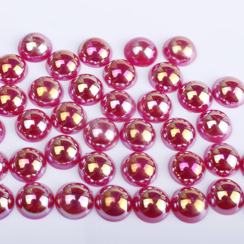 Iridescent Cherry Red Flat Back Pearls