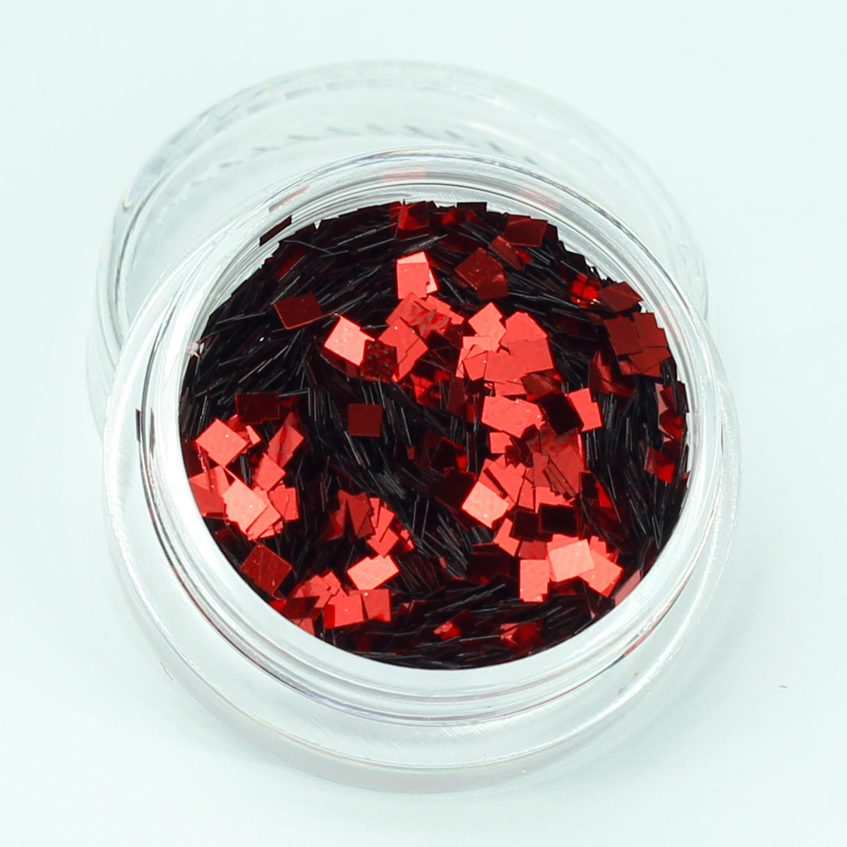 evol metallic red square face glitter