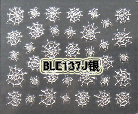 Halloween Silver Spiders Webs 3D Nail Art Stickers Decals