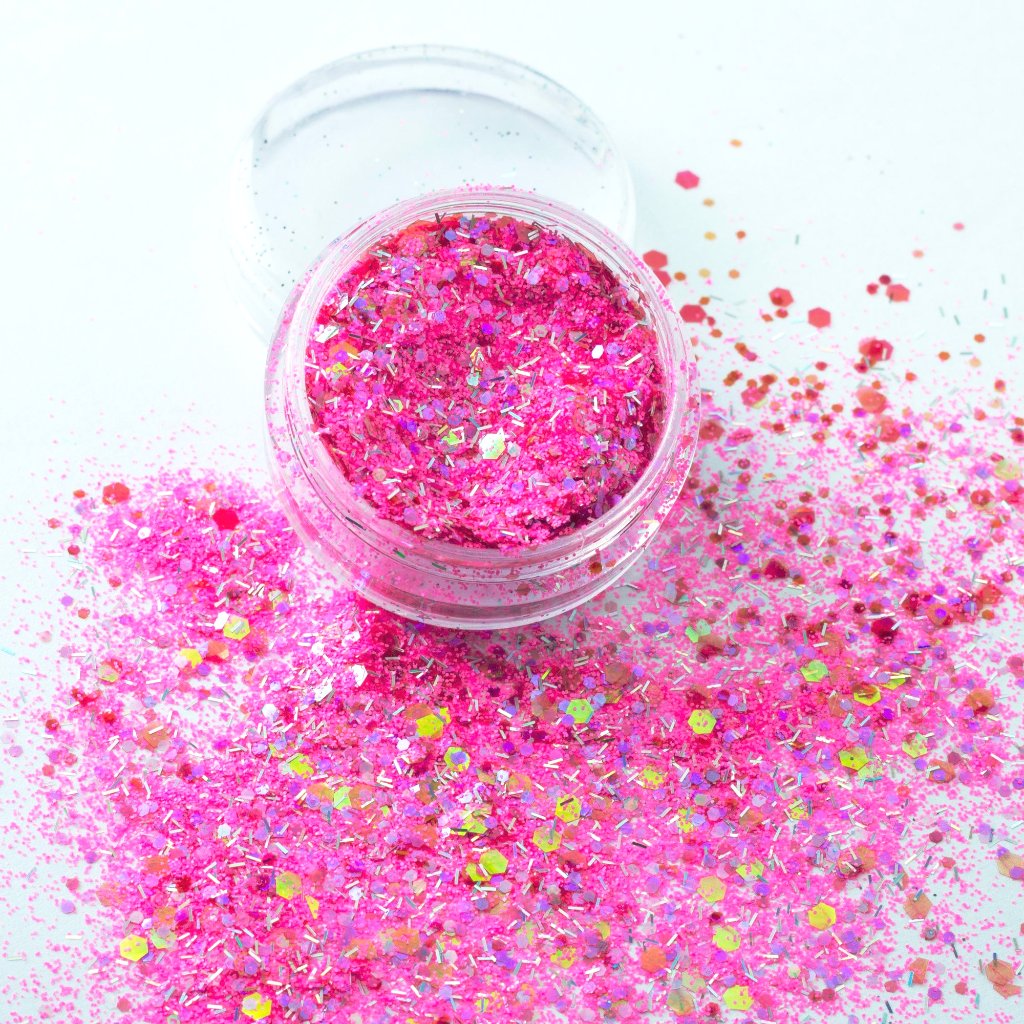 evol razzle dazzle blinding bright pink chunky face glitter mix pot
