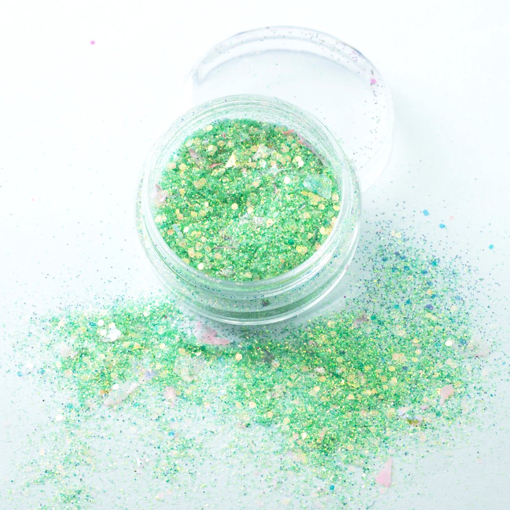 evol jade green and gold chunky festival glitter mix