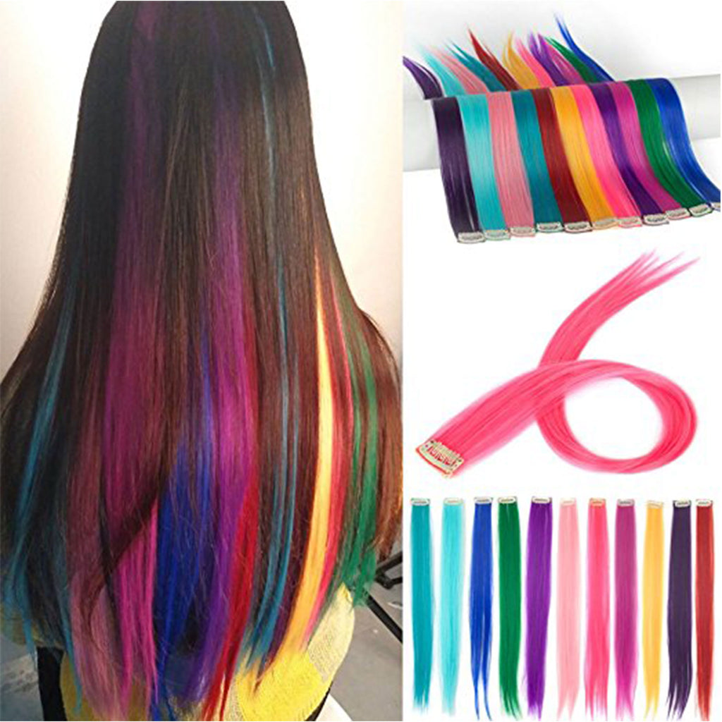 Bright Hair Extension Coloured Streaks Hair Clip In Dressed Hairpeice  Straight | eBay