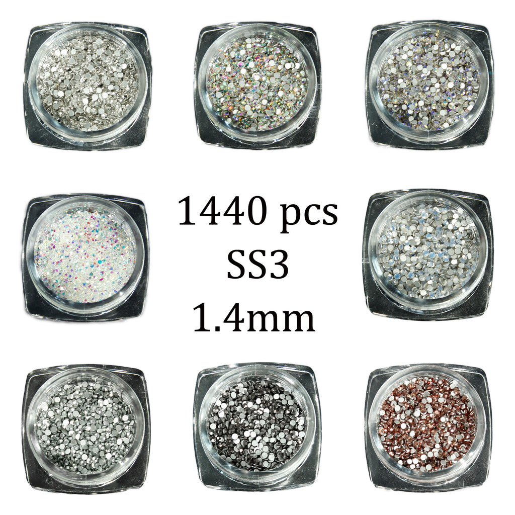 1440pcs SS3 1.4mm Glass Rhinestone Small Tiny Clear Gems Nail Art Bling Diamante