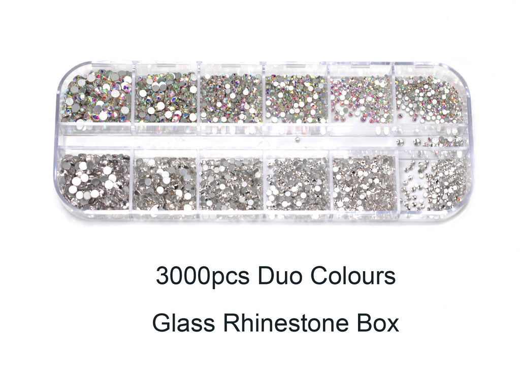 3000pcs Duo Colours Box ss3 - ss10 Nail Art UV Gel Glass Rhinestone Diamante Gem