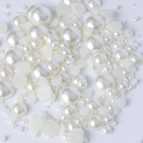 "Ivory" Flat Back Pearl Face Gems Size 2-12