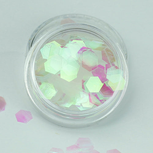 iridescent clear white chunky hexagon festival glitter evol