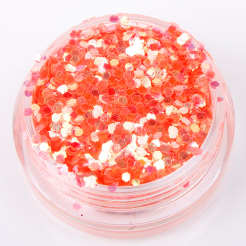 Iridescent Coral Orange 1mm hexagon glitter