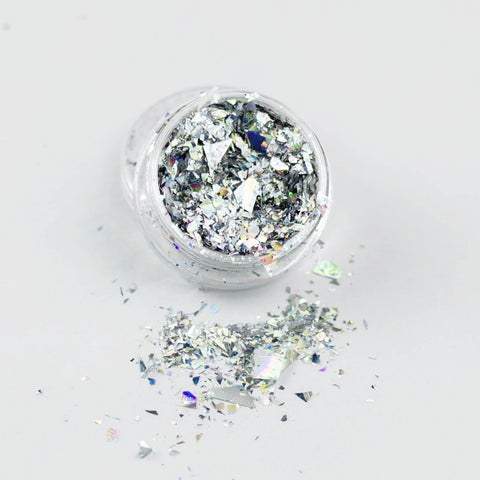 "Holographic Silver" Ice Flakes Cosmetic Glitter Pot