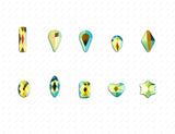 10pcs AB Iridescent Clear Glass High Shine Shapes Flat Back Rhinestone Gems