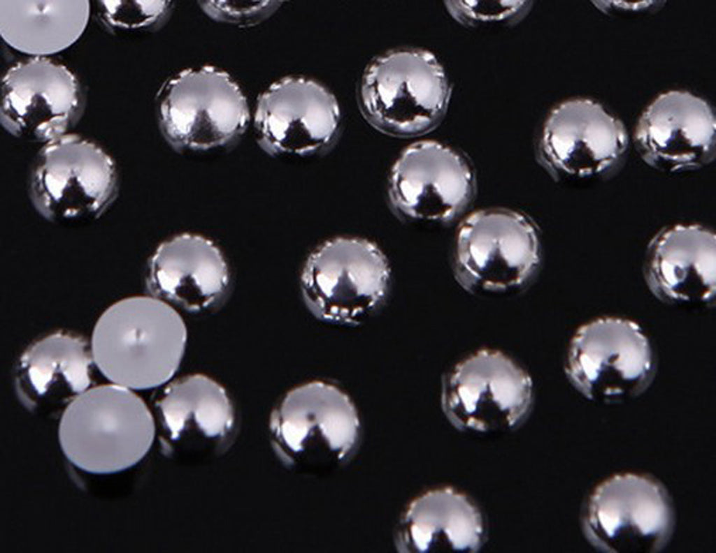Metallic Silver Flat Back Pearls