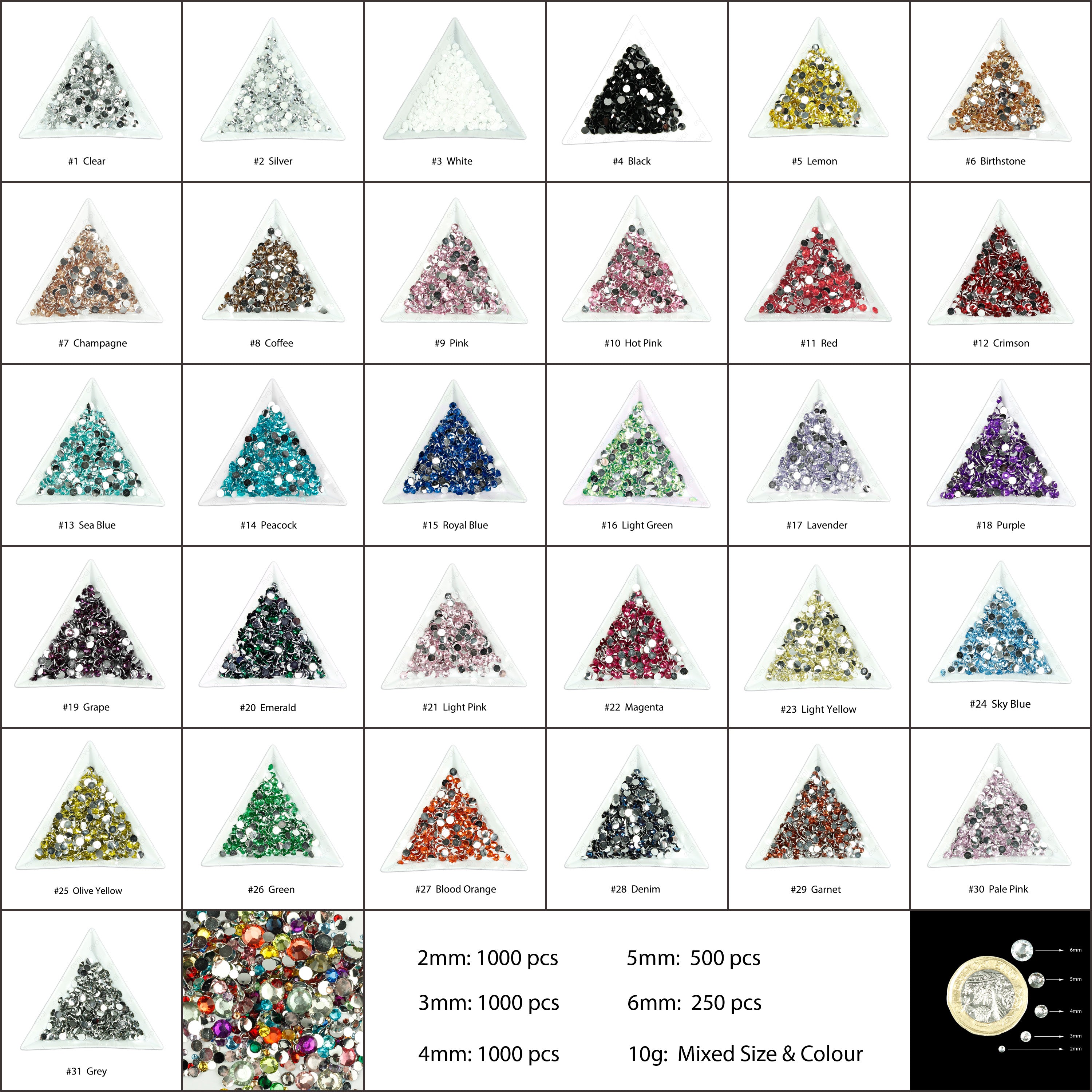 #19 Grape - Bag of Flat Back Rhinestone Face Gems in Choice of 2,3,4,5 or 6mm