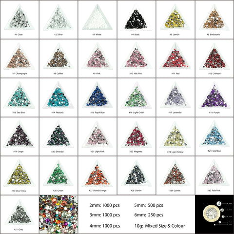 Stick On Rhinestone Gems For Face, Body and More 8mm 5 Sheet / 250 Pcs